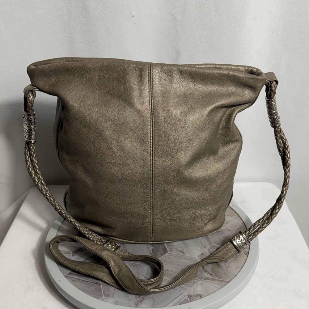 Fossil 75082 Genuine Leather Shoulder Bag Taupe Hobo Braided Strap Boho Chic